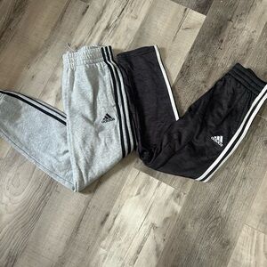Adidas Black and Gray Sweatpants with Three-Stripe Design